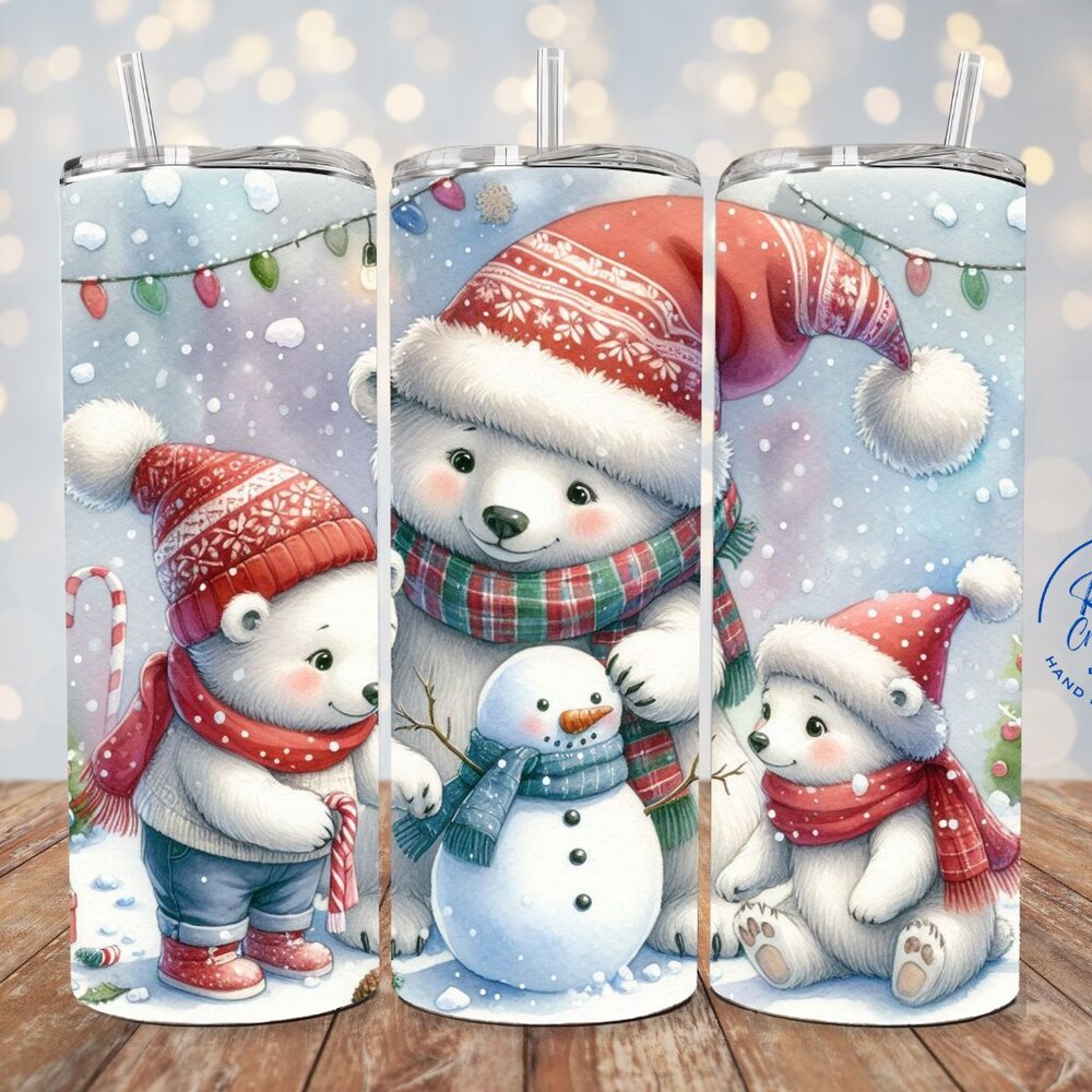 Snowy Bears Tumbler, Festive Winter Cup For Holiday Cheer, Cute Bear Design